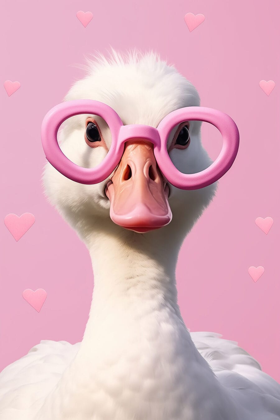 Canard portant des lunettes roses
