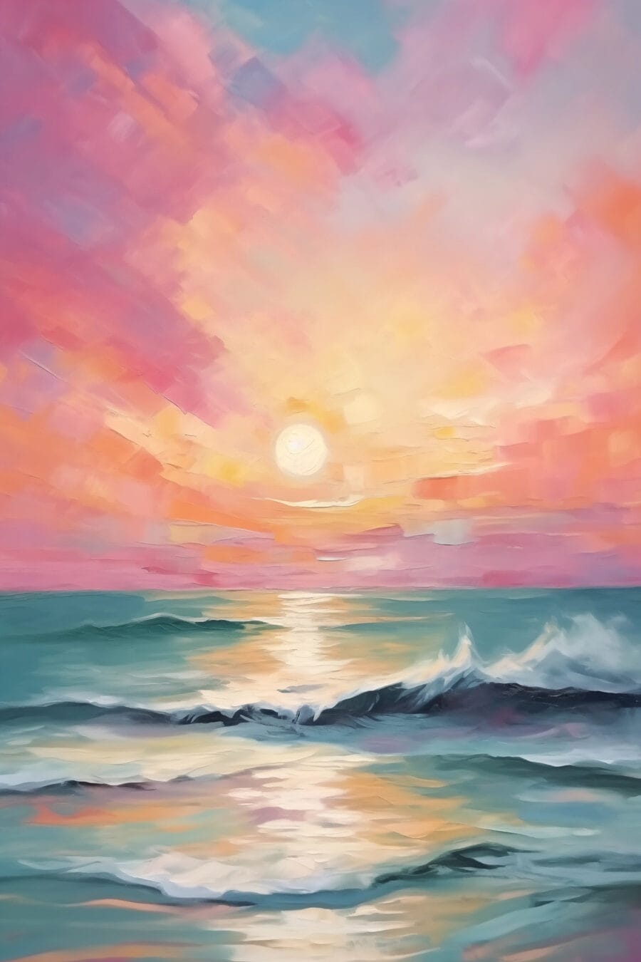 Peinture d'un coucher de soleil sur l'océan