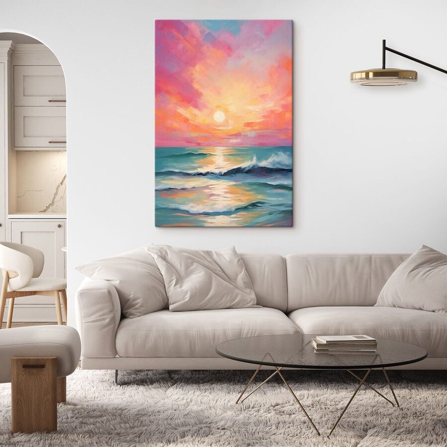 Peinture d'un coucher de soleil sur l'océan