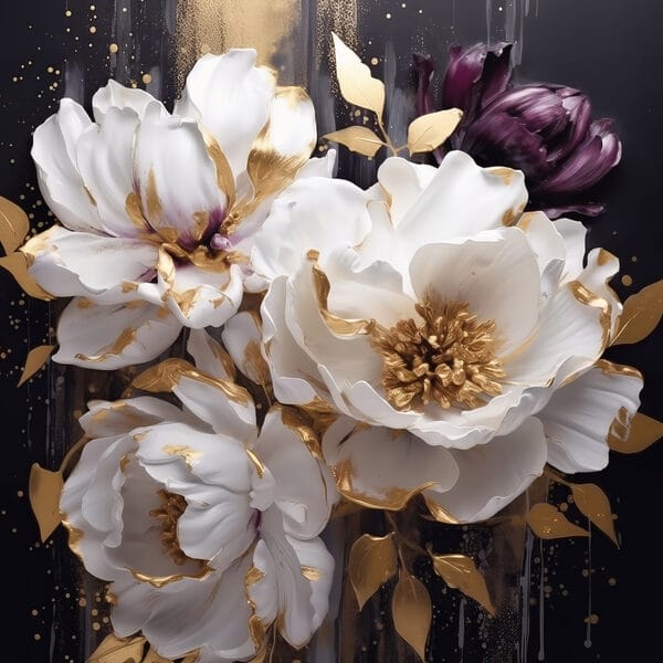 Peinture de fleurs blanches et violettes Peinture de fleurs blanches et violettes