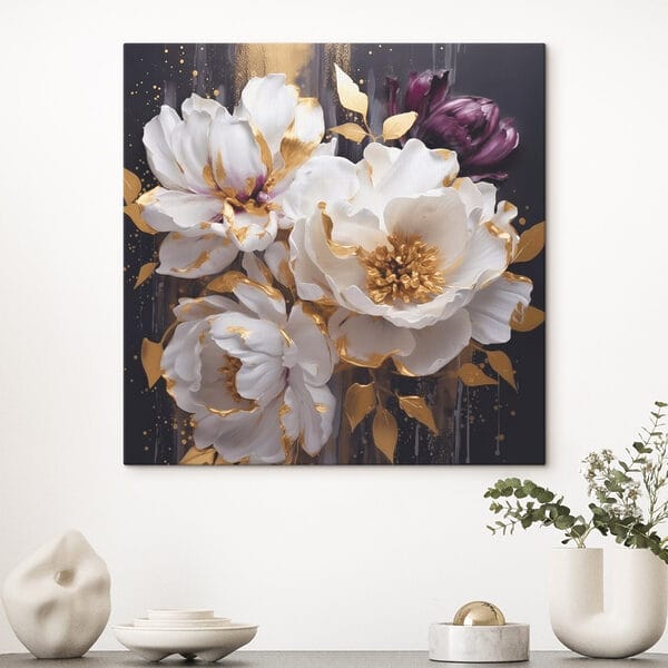 Peinture de fleurs blanches et violettes Peinture de fleurs blanches et violettes