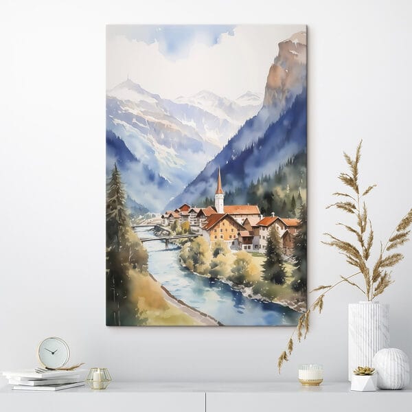 Aquarelle d'un village de montagne Aquarelle d'un village de montagne