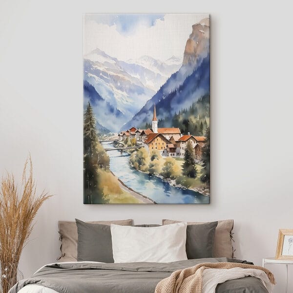 Aquarelle d'un village de montagne Aquarelle d'un village de montagne
