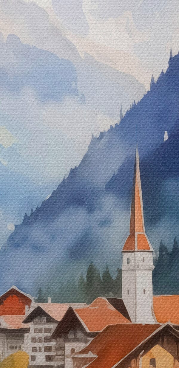 Aquarelle d'un village de montagne Aquarelle d'un village de montagne