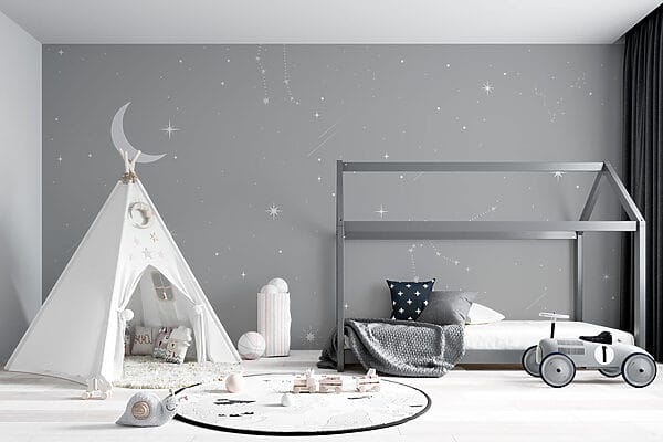 Ciel gris avec étoiles et lune Ciel gris avec étoiles et lune