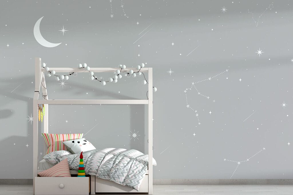 Grey sky with stars and moon Grey sky with stars and moon