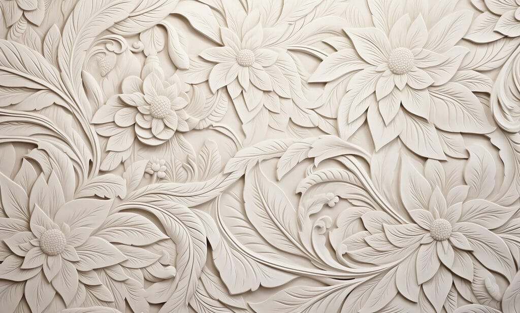 Mur blanc avec fleurs et feuilles Mur blanc avec fleurs et feuilles
