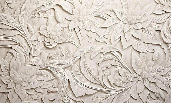 Mur blanc avec fleurs et feuilles Mur blanc avec fleurs et feuilles