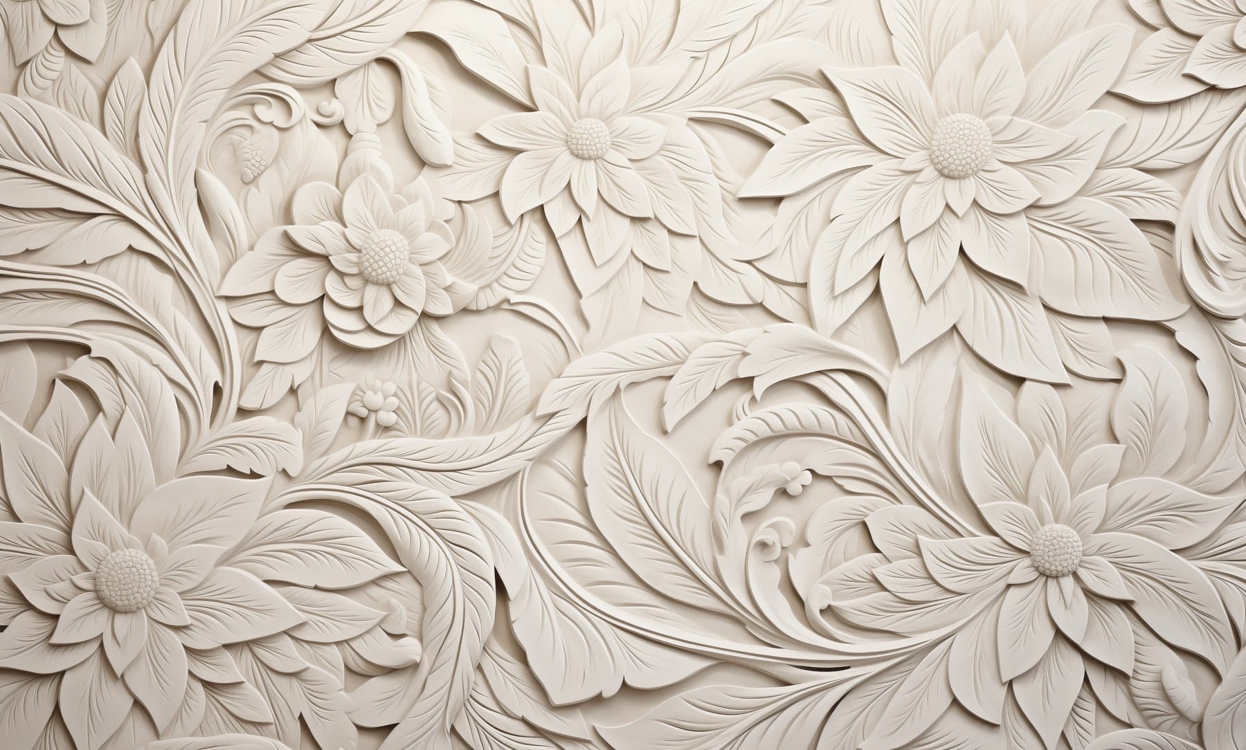 White wall with flowers and leaves