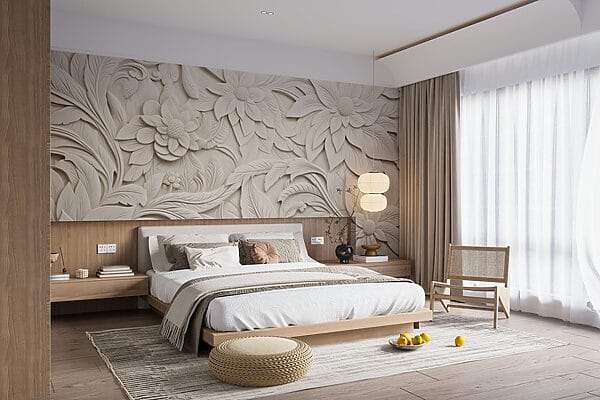 Mur blanc avec fleurs et feuilles Mur blanc avec fleurs et feuilles