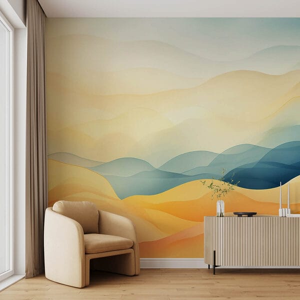 Collines colorées avec des vagues bleues et jaunes Collines colorées avec des vagues bleues et jaunes