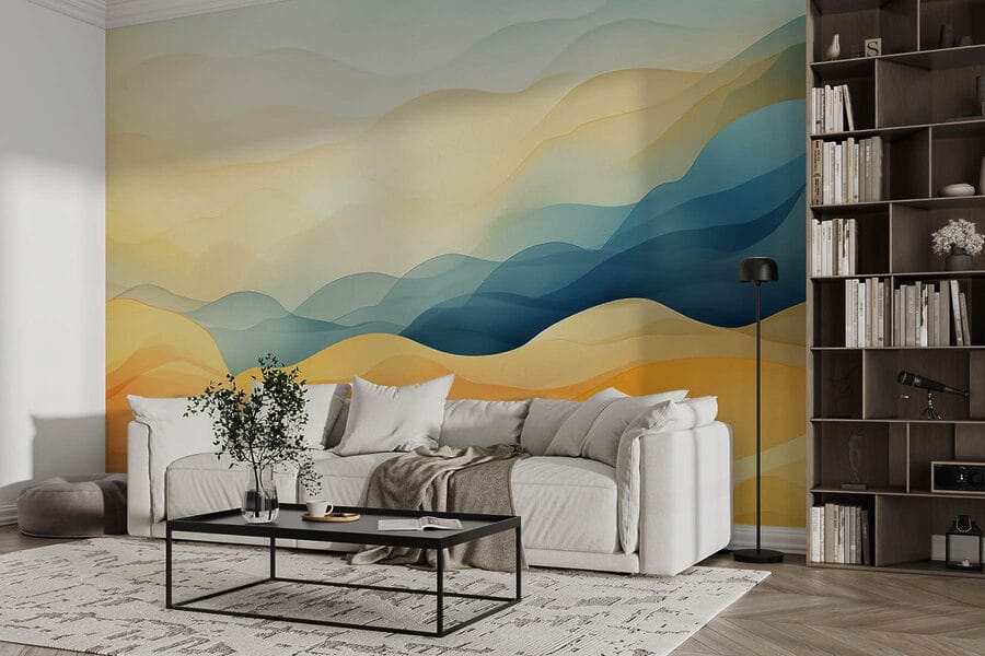 Collines colorées avec des vagues bleues et jaunes