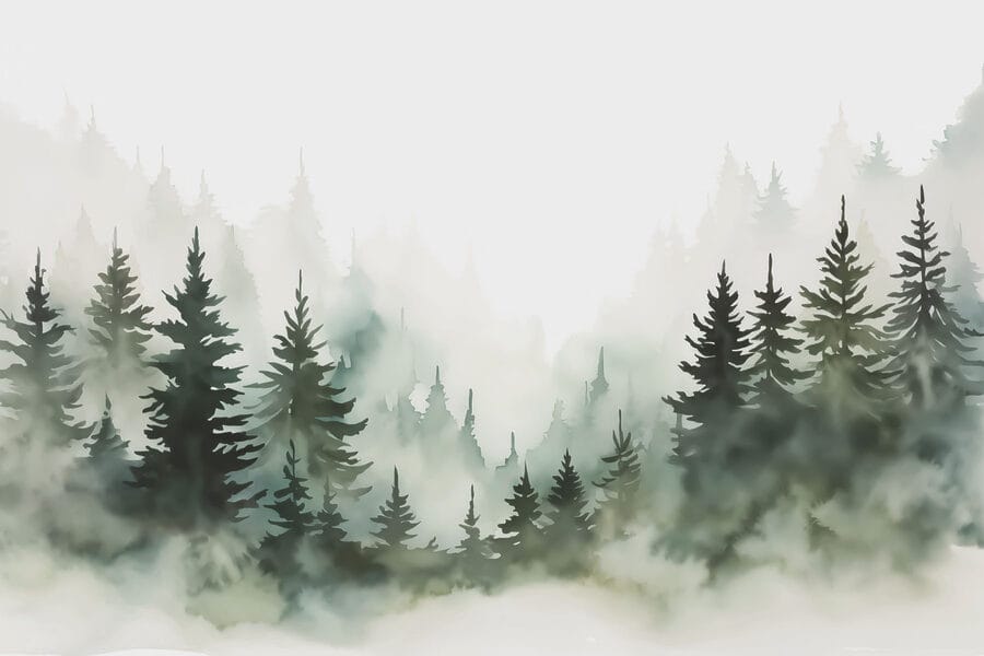 Groupe d'arbres dans le brouillard