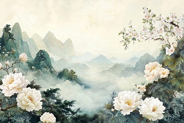 Peinture de fleurs et de montagnes Peinture de fleurs et de montagnes