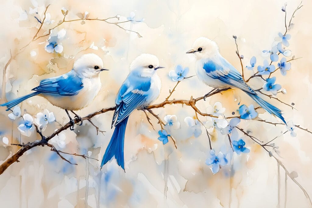 Groupe d'oiseaux bleus sur une branche Groupe d'oiseaux bleus sur une branche