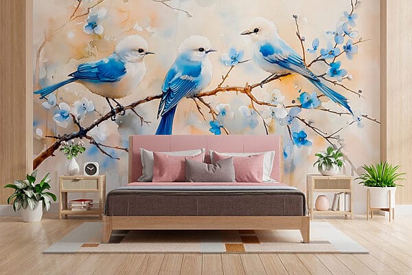 Groupe d'oiseaux bleus sur une branche Groupe d'oiseaux bleus sur une branche