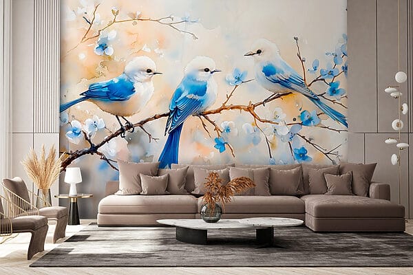 Groupe d'oiseaux bleus sur une branche Groupe d'oiseaux bleus sur une branche