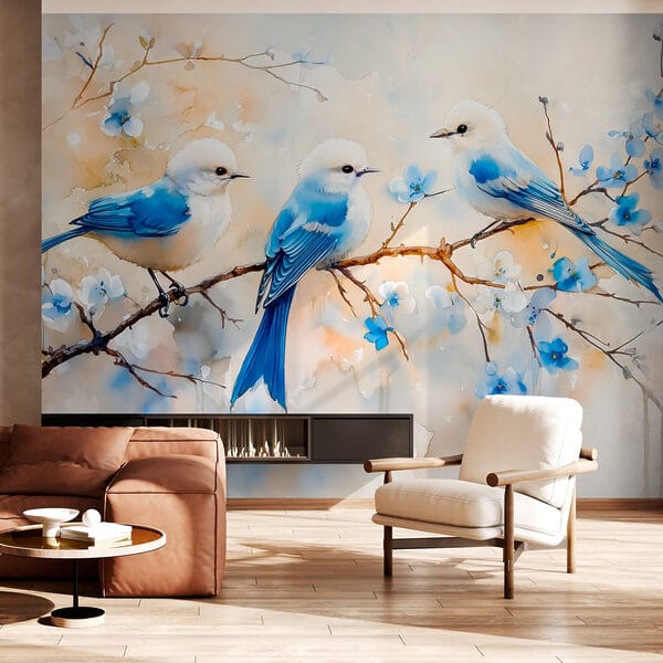 Groupe d'oiseaux bleus sur une branche Groupe d'oiseaux bleus sur une branche