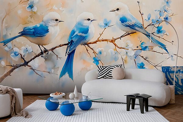 Groupe d'oiseaux bleus sur une branche Groupe d'oiseaux bleus sur une branche