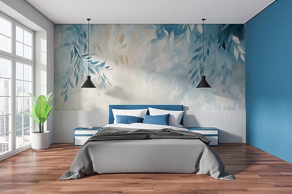 Fond bleu et blanc avec des feuilles Fond bleu et blanc avec des feuilles