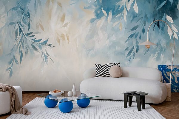 Fond bleu et blanc avec des feuilles Fond bleu et blanc avec des feuilles