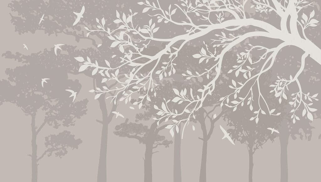 Groupe d'arbres avec oiseaux en vol Groupe d'arbres avec oiseaux en vol