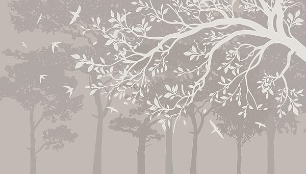 Groupe d'arbres avec oiseaux en vol Groupe d'arbres avec oiseaux en vol