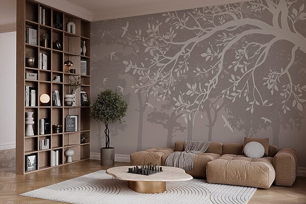 Groupe d'arbres avec oiseaux en vol Groupe d'arbres avec oiseaux en vol