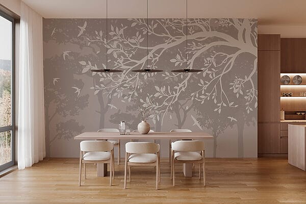 Groupe d'arbres avec oiseaux en vol Groupe d'arbres avec oiseaux en vol