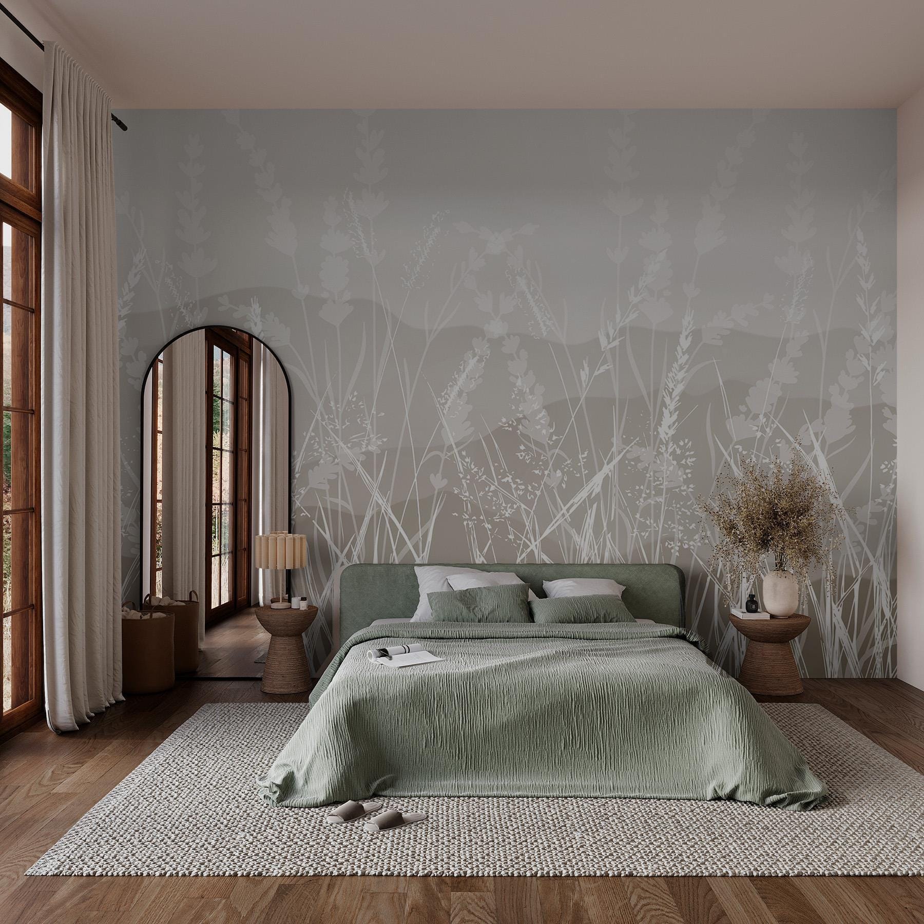 Field of grass with a mountain in the background