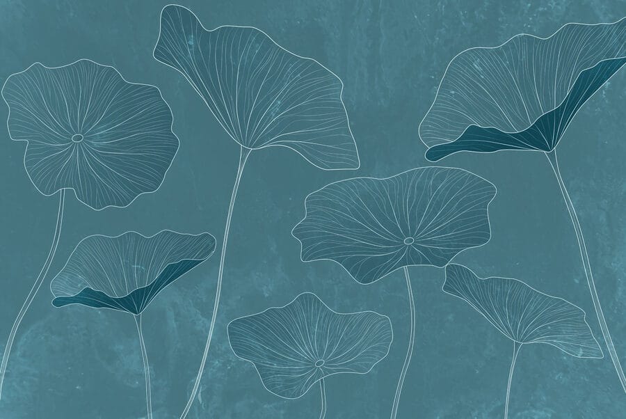Dessin de feuilles sur fond bleu