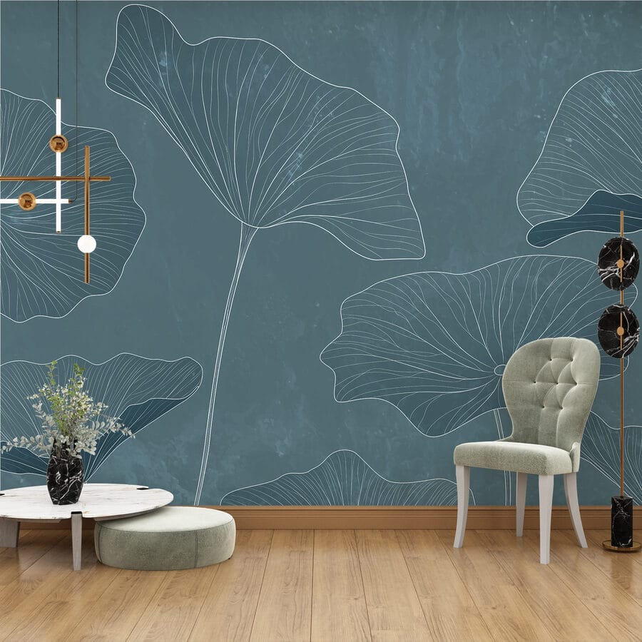 Dessin de feuilles sur fond bleu