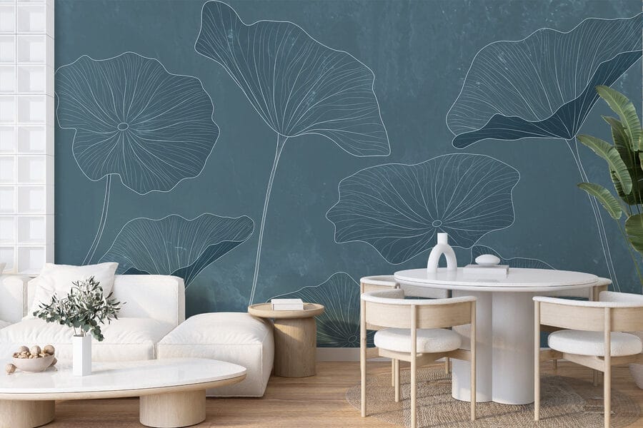 Dessin de feuilles sur fond bleu