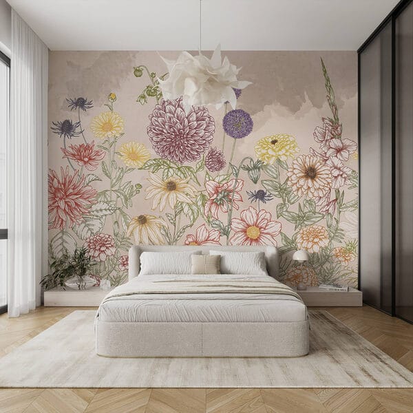 Papier peint Papier peint Groupe de fleurs sur fond beige (UGS : w03158)