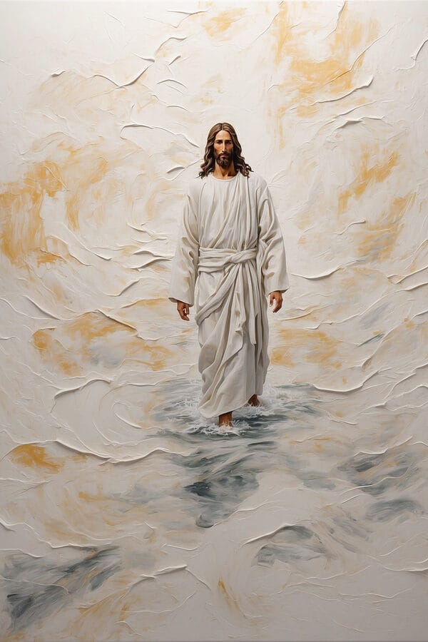 Peinture d'un homme en robe debout dans l'eau Peinture d'un homme en robe debout dans l'eau