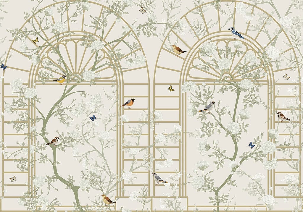 Papier peint avec une échelle et des oiseaux Papier peint avec une échelle et des oiseaux