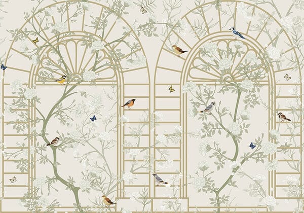 Papier peint avec une échelle et des oiseaux Papier peint avec une échelle et des oiseaux