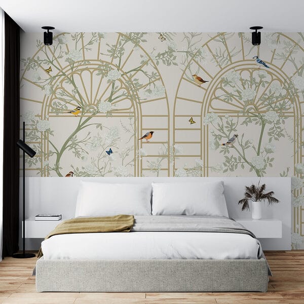 Papier peint avec une échelle et des oiseaux Papier peint avec une échelle et des oiseaux