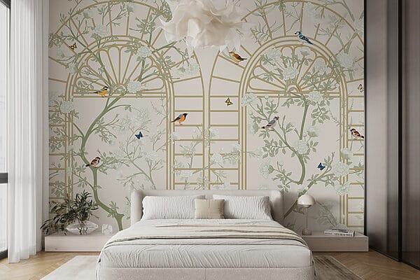 Papier peint avec une échelle et des oiseaux Papier peint avec une échelle et des oiseaux