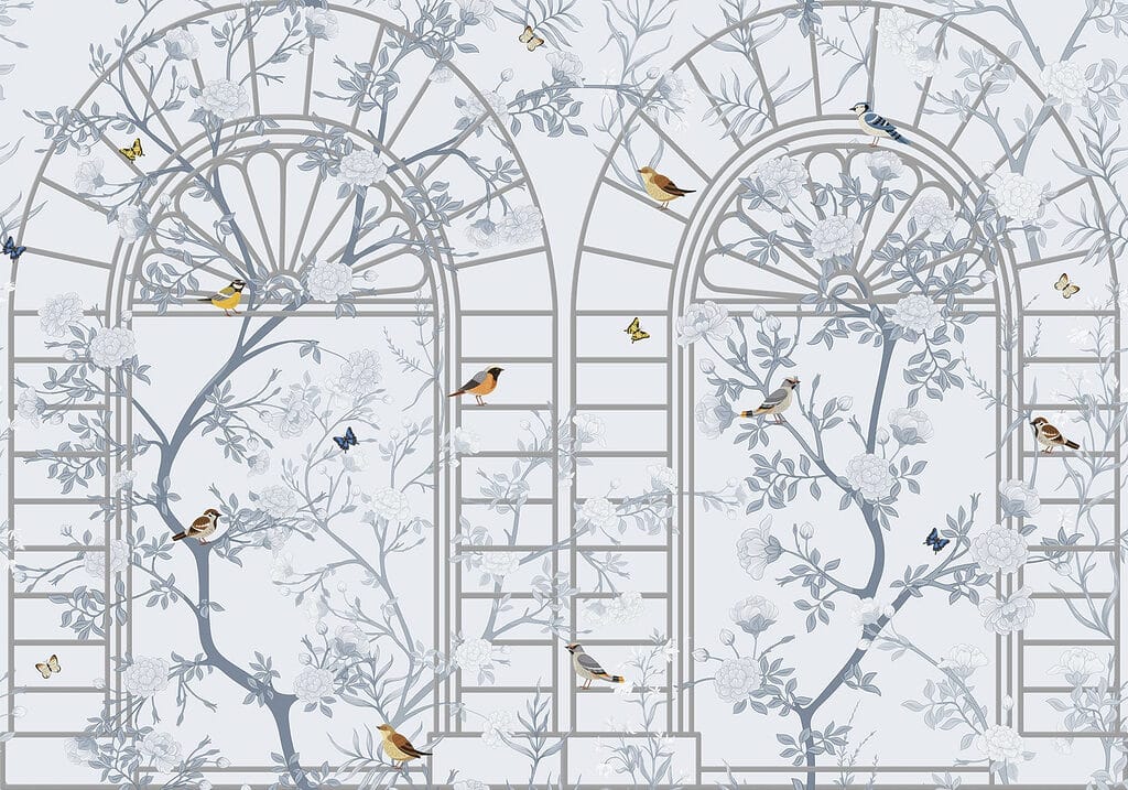 Papier peint avec une échelle et des oiseaux Papier peint avec une échelle et des oiseaux