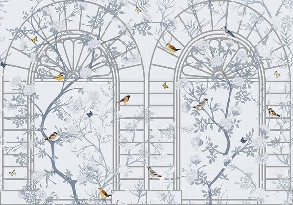 Papier peint avec une échelle et des oiseaux Papier peint avec une échelle et des oiseaux