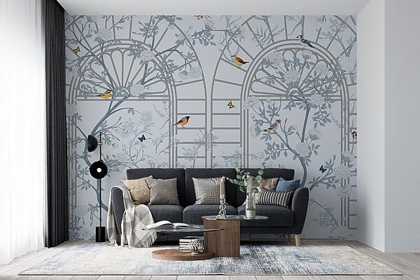 Papier peint avec une échelle et des oiseaux Papier peint avec une échelle et des oiseaux