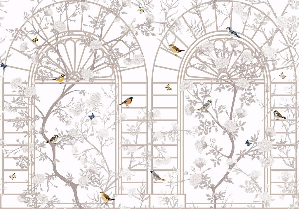 Papier peint avec une échelle et des oiseaux Papier peint avec une échelle et des oiseaux