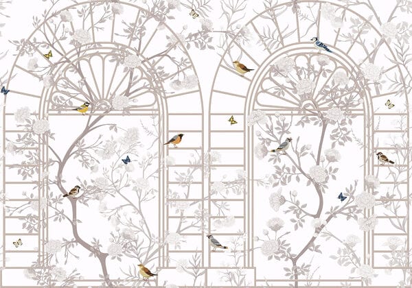 Papier peint avec une échelle et des oiseaux Papier peint avec une échelle et des oiseaux