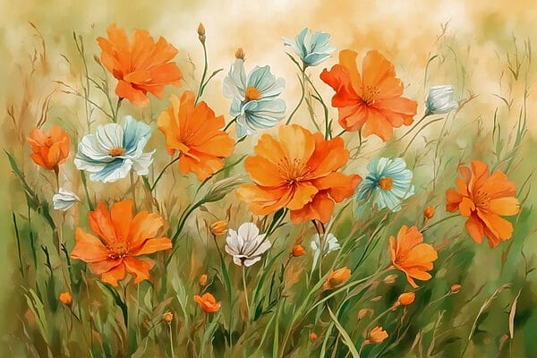 Peinture de fleurs orange et blanches Peinture de fleurs orange et blanches