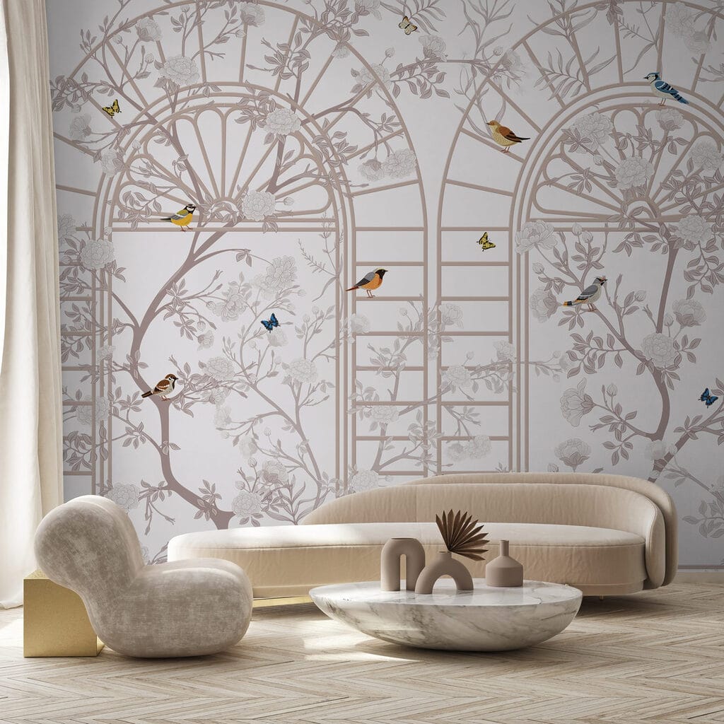 Wallpaper with a ladder and birds