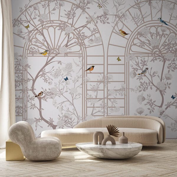 Papier peint avec une échelle et des oiseaux Papier peint avec une échelle et des oiseaux