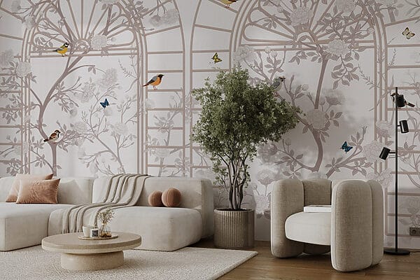 Papier peint avec une échelle et des oiseaux Papier peint avec une échelle et des oiseaux