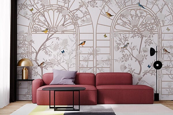 Papier peint avec une échelle et des oiseaux Papier peint avec une échelle et des oiseaux