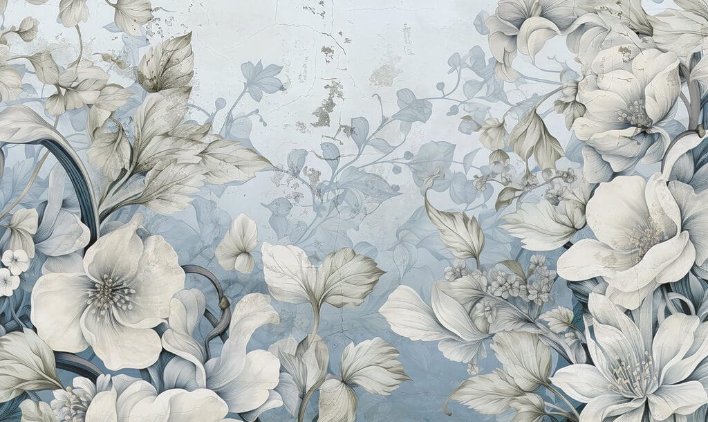 Papier peint avec des fleurs et des feuilles Papier peint avec des fleurs et des feuilles